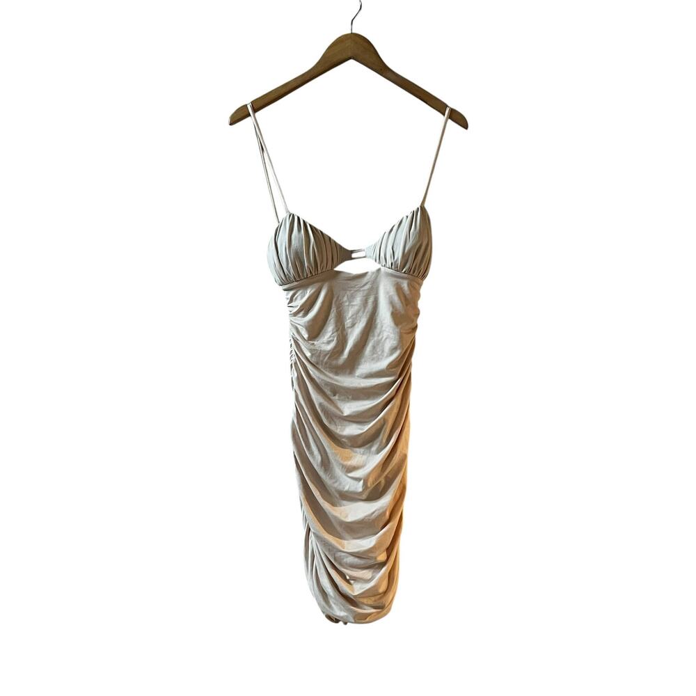 Oh Polly Cut Out Tie Back Sleeveless Ruched Dress Size 8 Cream